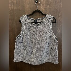 Banana Republic Tweed Sleeveless Blouse - Navy and White